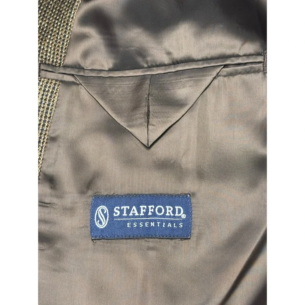 Stafford Essentials Classic Fit Wool Blazer Brown Herringbone Elbow Patches‎ 44L